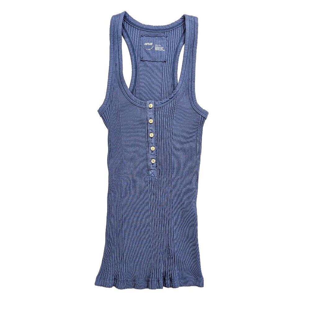 Aerie No BS Henley Tank XXS Women's in Blue with Ivory-colored Buttons